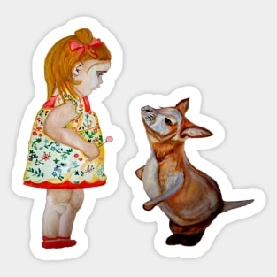 Child and a Small Kangaroo Sticker